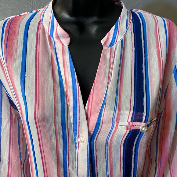 KUT From The Cloth Semi Sheer Jasmine Watercolor Striped Semi Sheer Blouse - Picture 3 of 16